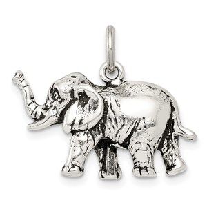 925 Sterling Silver Antiqued Elephant Necklace Charm Pendant, Unisex